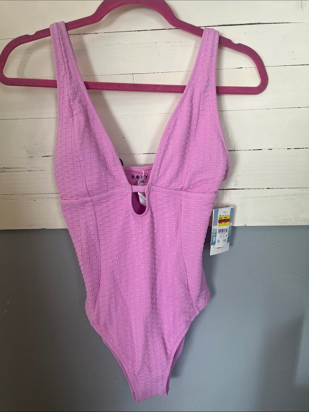 Roxy Pink Textured Keyhole One-Piece Swimsuit